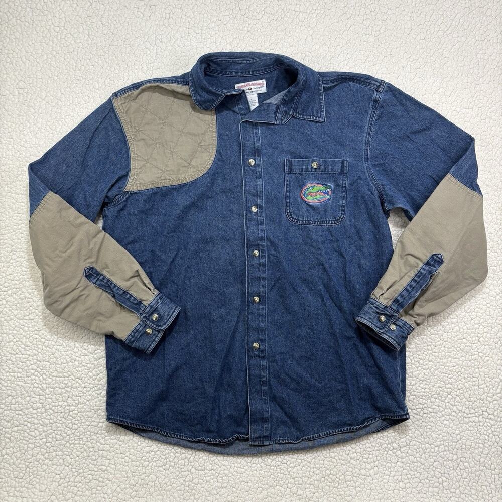 Florida Gators Denim Shirt Quilted Canvas Patches Mens L Boca Classics Embroider